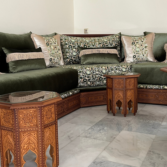 Salon marocain velours vert brodé