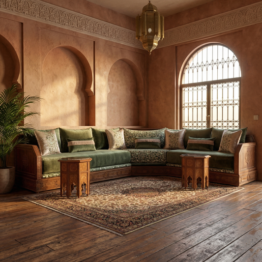 Salon marocain velours vert brodé